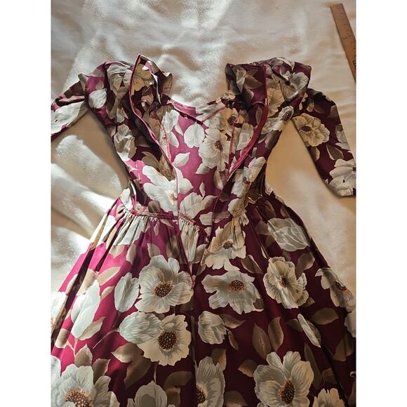 VTG Carol Anderson Dress Women's Sz 3/4 Red Floral A Line w/Shldr Pads & Pockets - Picture 12 of 13